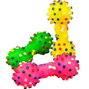 Dog Bone Shaped Chewing Training Toy Colorful Dotted Dumbbell Shaped Squeeze Squeaky Faux Bone Pet Dog Toys .